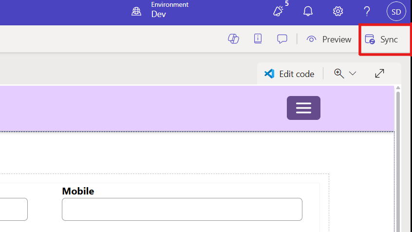 Sync button in Design Studio used to apply the metadata configuration changes