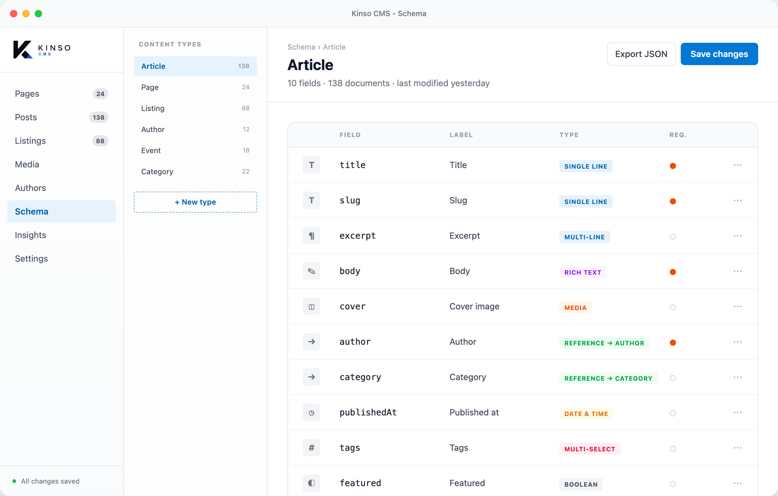 Kinso CMS schema builder