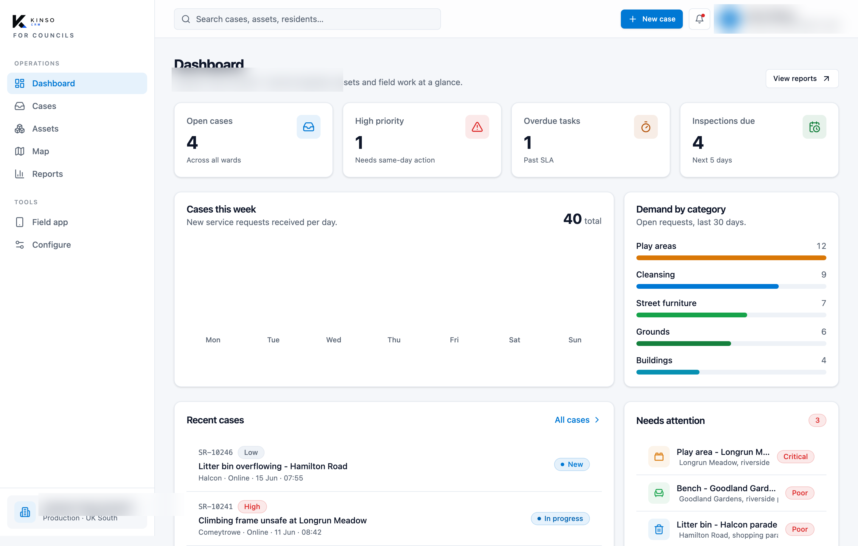 Kinso CRM for Councils staff dashboard